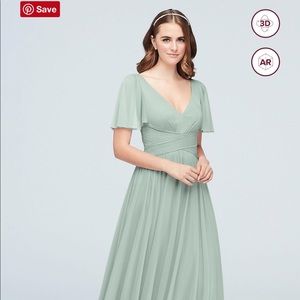David’s Bridal Long Mesh Dress, Dusty Sage